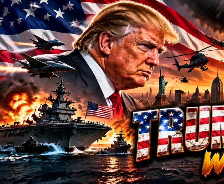 Artistic depiction of Donald Trump with the American flag