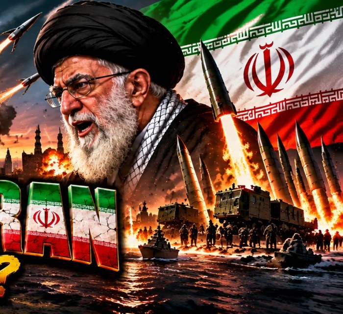 Artistic depiction of an Iranian leader with Iranian flags