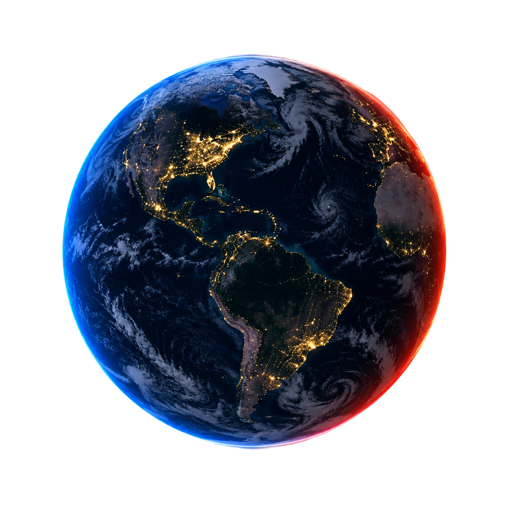 Planet Earth glowing in blue and red light